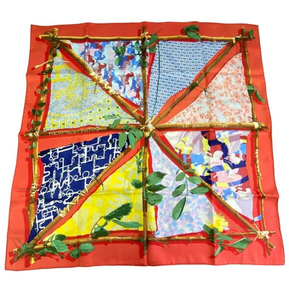 Hermes Scarf Silk Carre 90 LE Robinson CHIC Robinson Multicolor